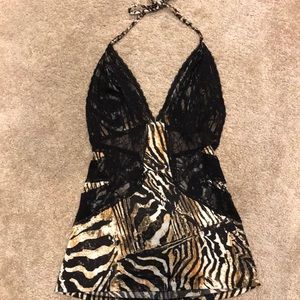 Marciano leopard and lace halter top